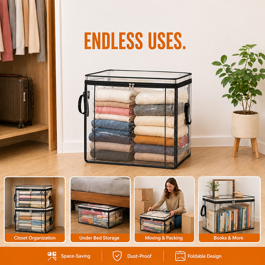 🧺 Large Clear Storage Bags – Foldable Clothes & Bedding Organizers ✨