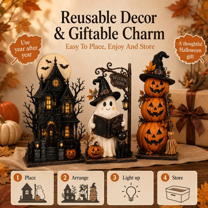Lighted Halloween Haunted House & Character Figurine Collection