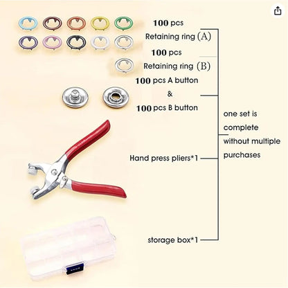 🔥HOT SALE 49% OFF✨100 pcs Invisible Colored Metal Buckle & Manual Pressure Pliers Kit