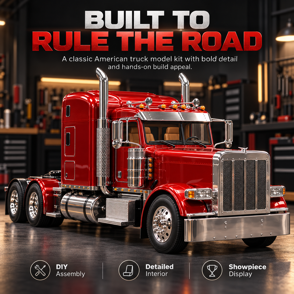 🔥LAST DAY 49% Candy Apple Red American Truck Model Kit – Build Your Own Classic Semi Truck