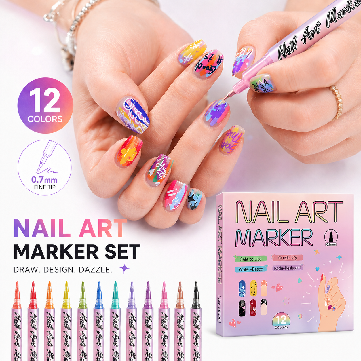 🔥 50K+ Sold! 12-Color Nail Art Pens Set – Ultra-Fine DIY Manicure Paint Pens