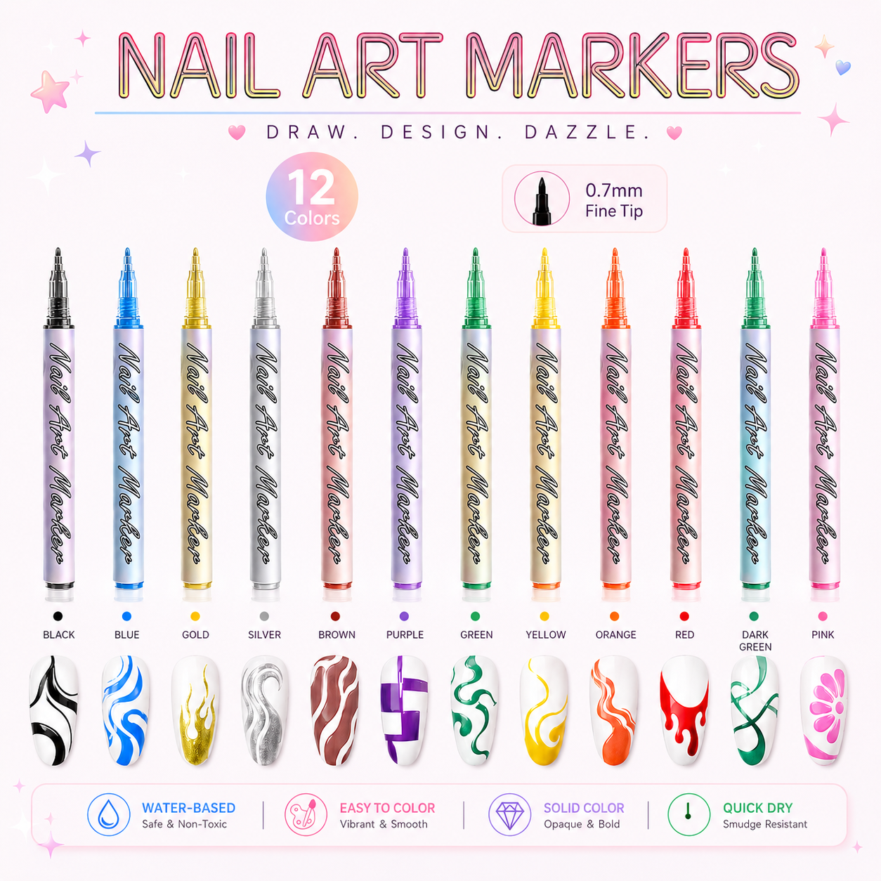🔥 50K+ Sold! 12-Color Nail Art Pens Set – Ultra-Fine DIY Manicure Paint Pens
