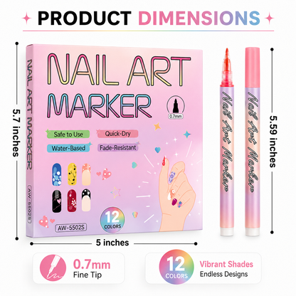 🔥 50K+ Sold! 12-Color Nail Art Pens Set – Ultra-Fine DIY Manicure Paint Pens