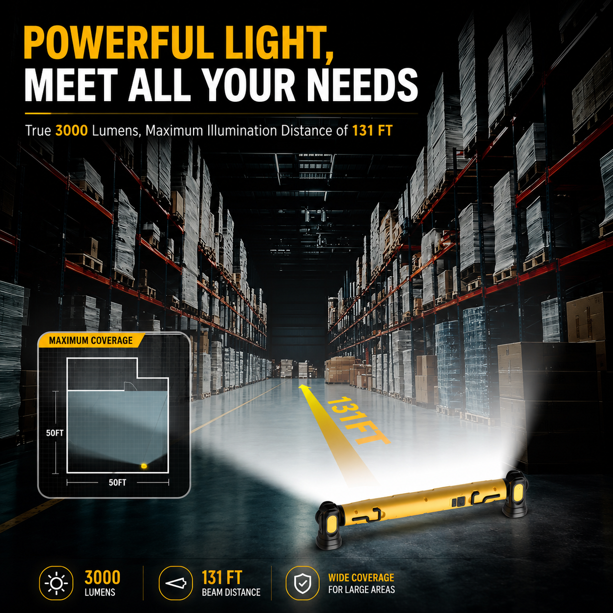 🔥 Limited Time 50% OFF  3000LM Rechargeable LED Work Light – 5200mAh Magnetic Garage Repair Light