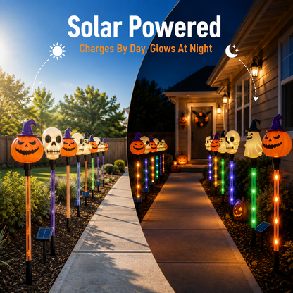 🎃 6-Light Solar Halloween Pathway Set – 1 Panel Powers 6 Lights 👻