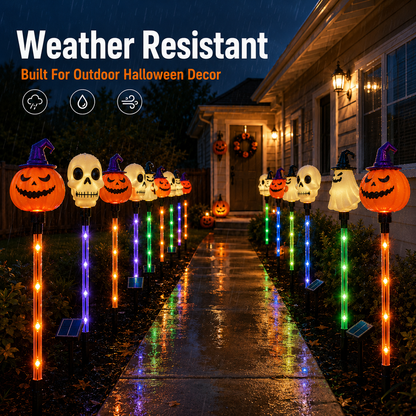 🎃 6-Light Solar Halloween Pathway Set – 1 Panel Powers 6 Lights 👻
