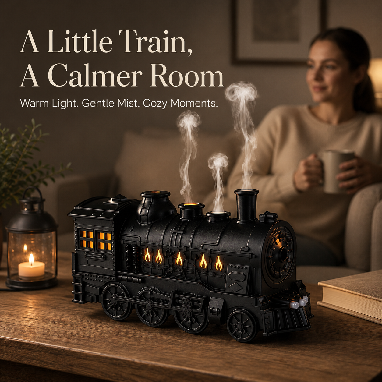 🚂 Vintage Steam Train Aroma Diffuser with Warm Light & Remote