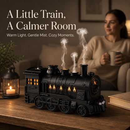 🚂 Vintage Steam Train Aroma Diffuser with Warm Light & Remote
