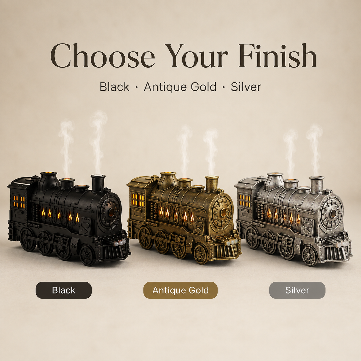 🚂 Vintage Steam Train Aroma Diffuser with Warm Light & Remote
