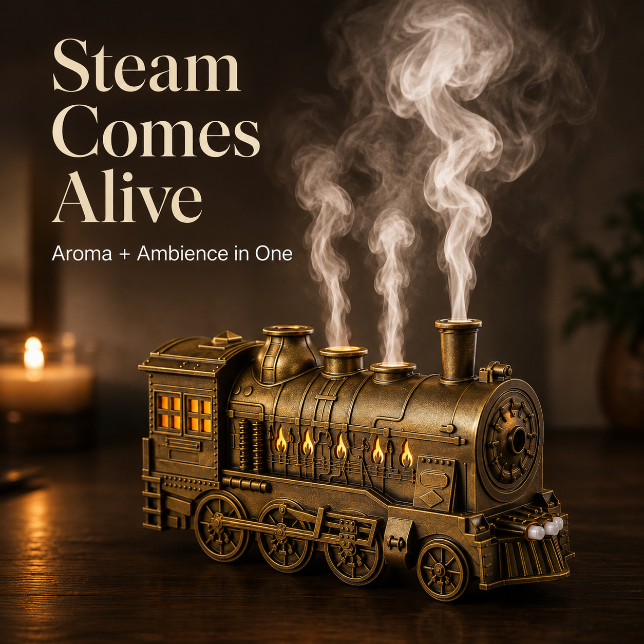 🚂 Vintage Steam Train Aroma Diffuser with Warm Light & Remote