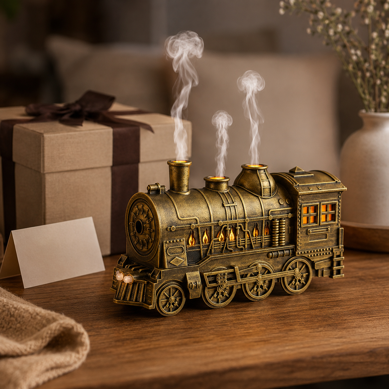 🚂 Vintage Steam Train Aroma Diffuser with Warm Light & Remote