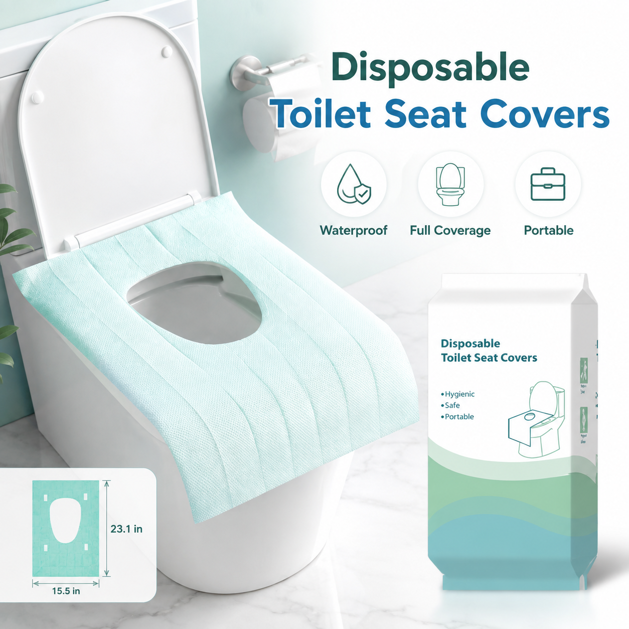 🚽 Disposable Toilet Seat Covers – Waterproof Travel Coverage