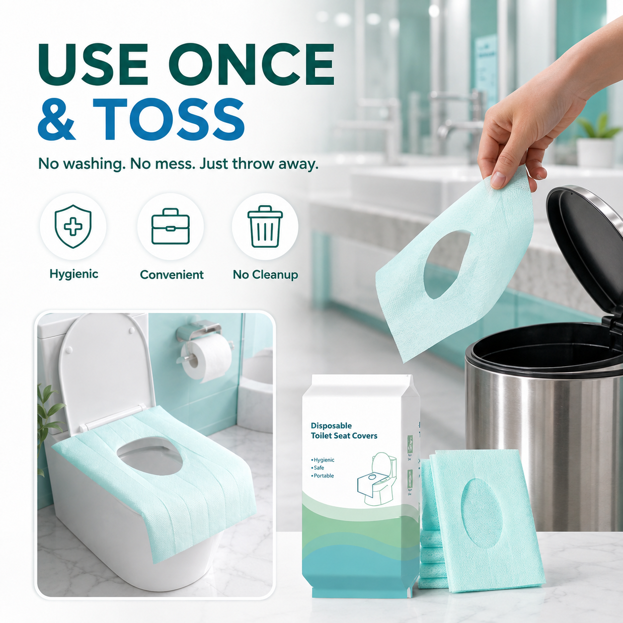 🚽 Disposable Toilet Seat Covers – Waterproof Travel Coverage