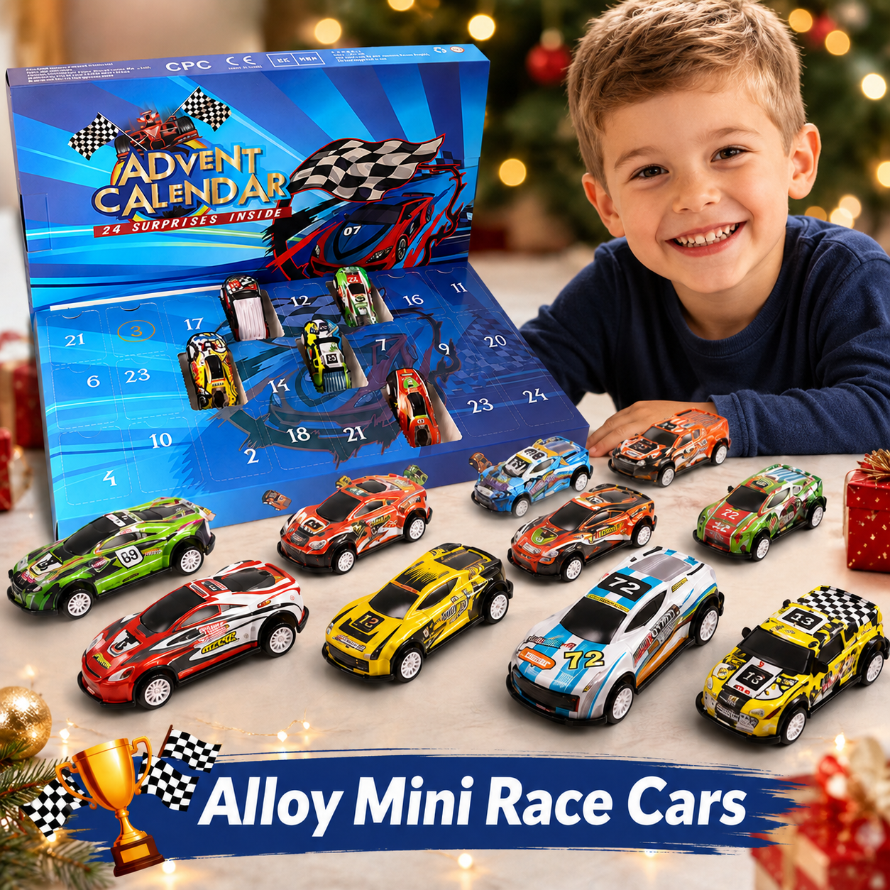 🎄24-Day Christmas Advent Calendar – Surprise Toy Race Cars Set 🚗