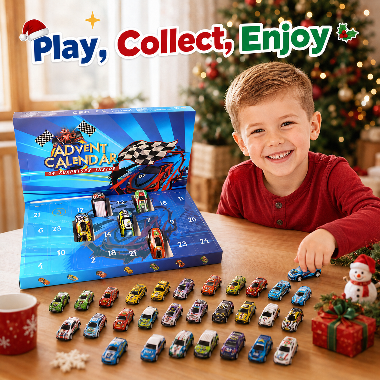 🎄24-Day Christmas Advent Calendar – Surprise Toy Race Cars Set 🚗