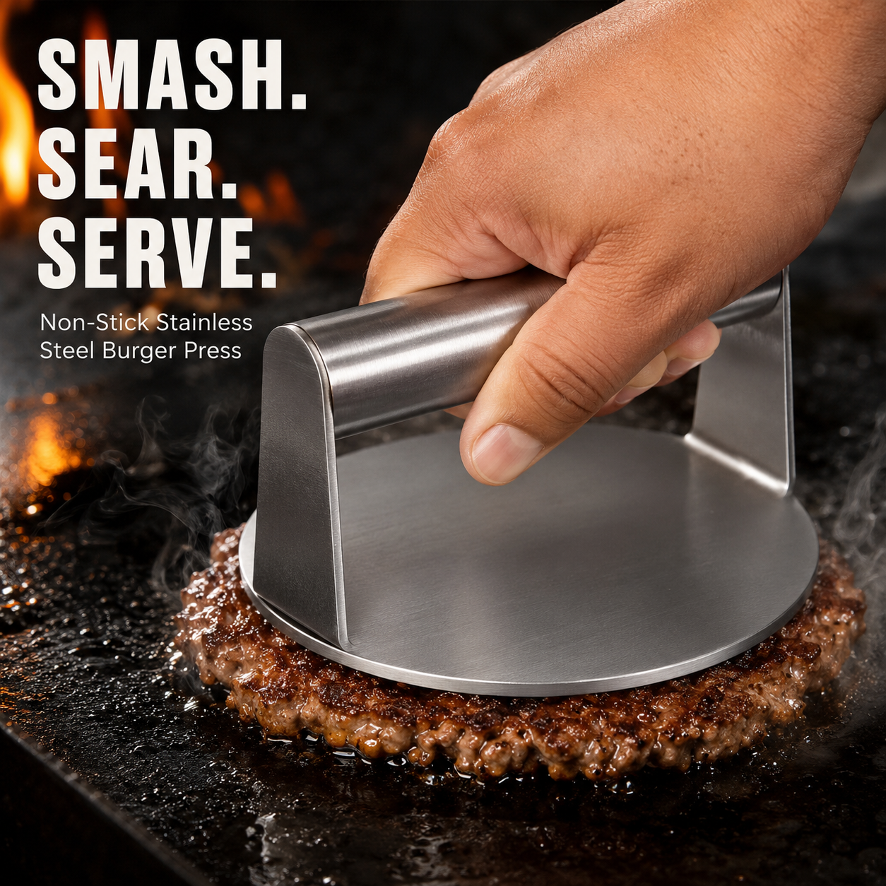 🥩 Stainless Steel Grill Press – Perfect for Burgers, Bacon & More
