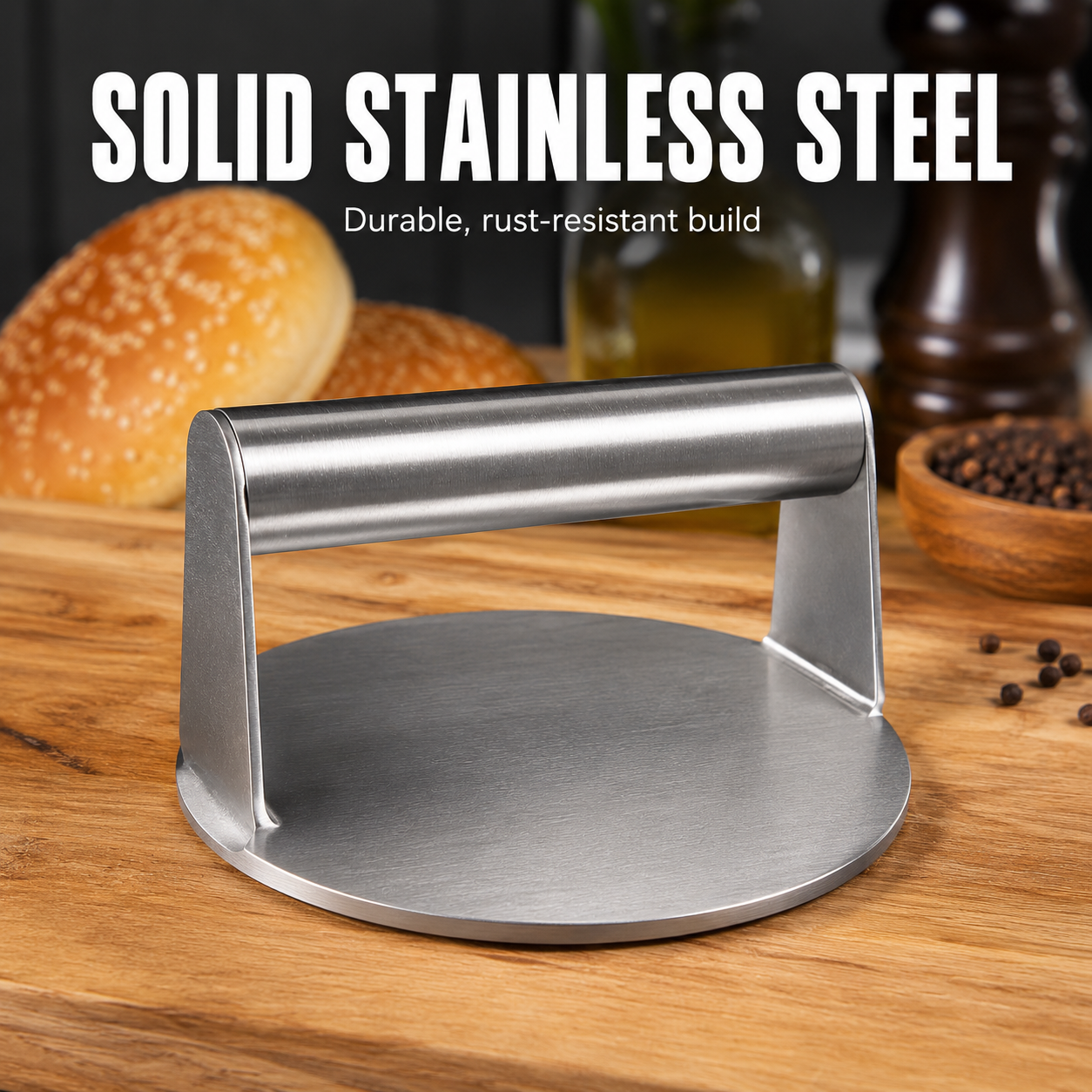 🥩 Stainless Steel Grill Press – Perfect for Burgers, Bacon & More