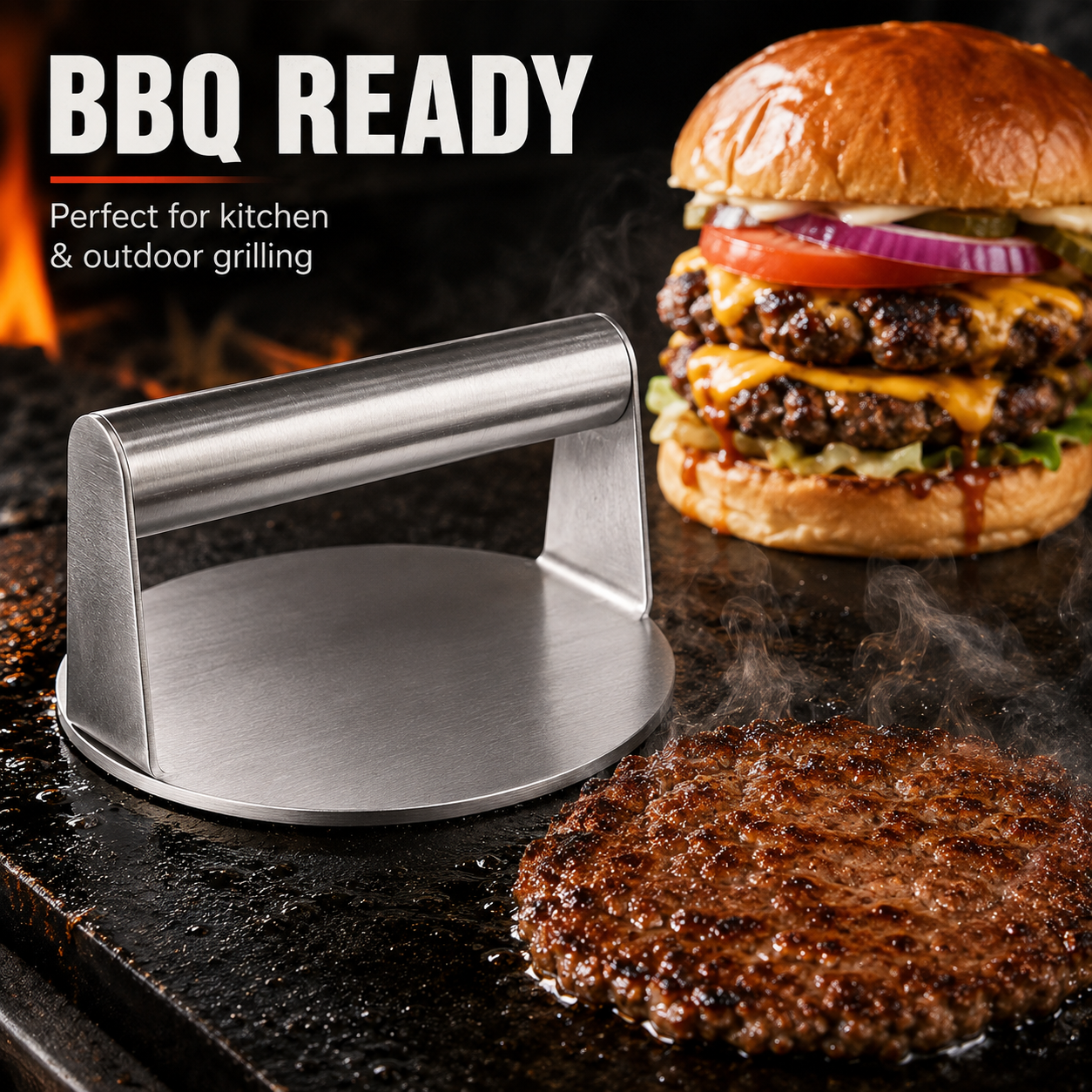 🥩 Stainless Steel Grill Press – Perfect for Burgers, Bacon & More