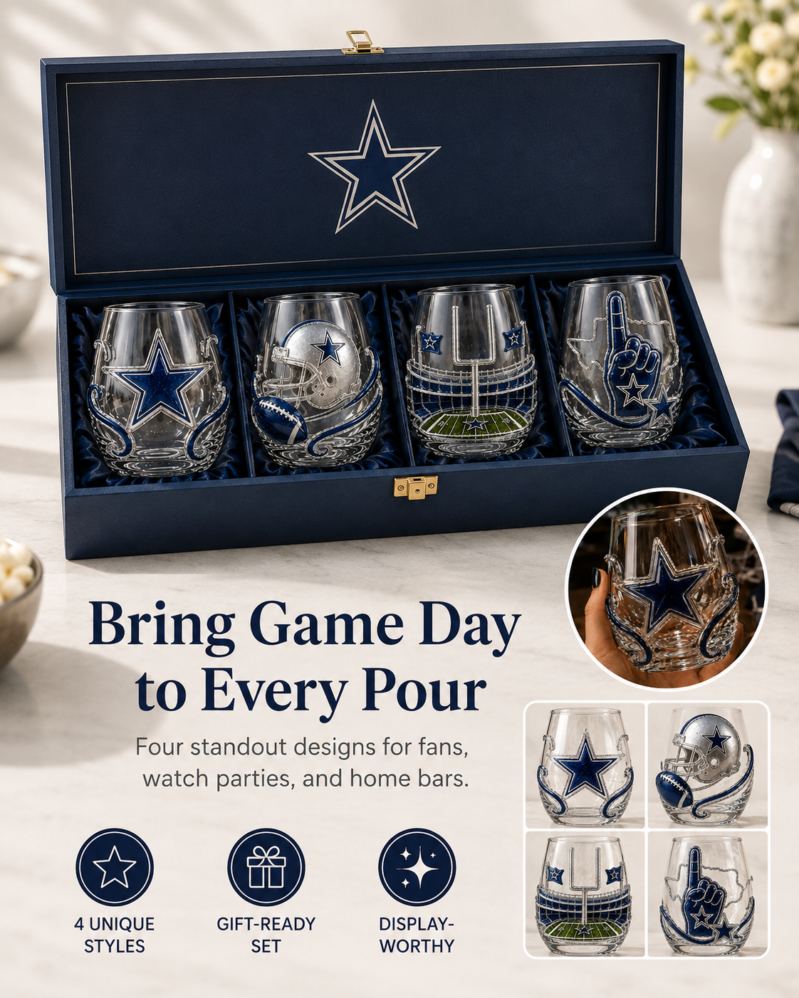 🏈 Football Game Day Glass – Decorative Stemless Drinking Glass