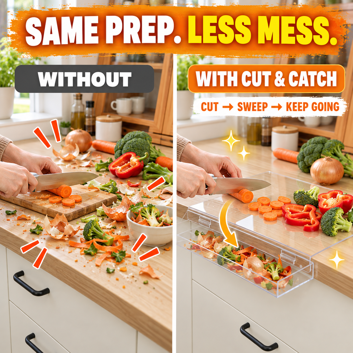 🥕 Clear Acrylic Cutting Board with Scrap Catcher – 17×13 In ✨