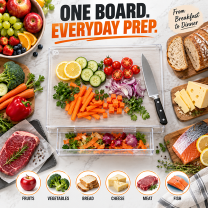 🥕 Clear Acrylic Cutting Board with Scrap Catcher – 17×13 In ✨