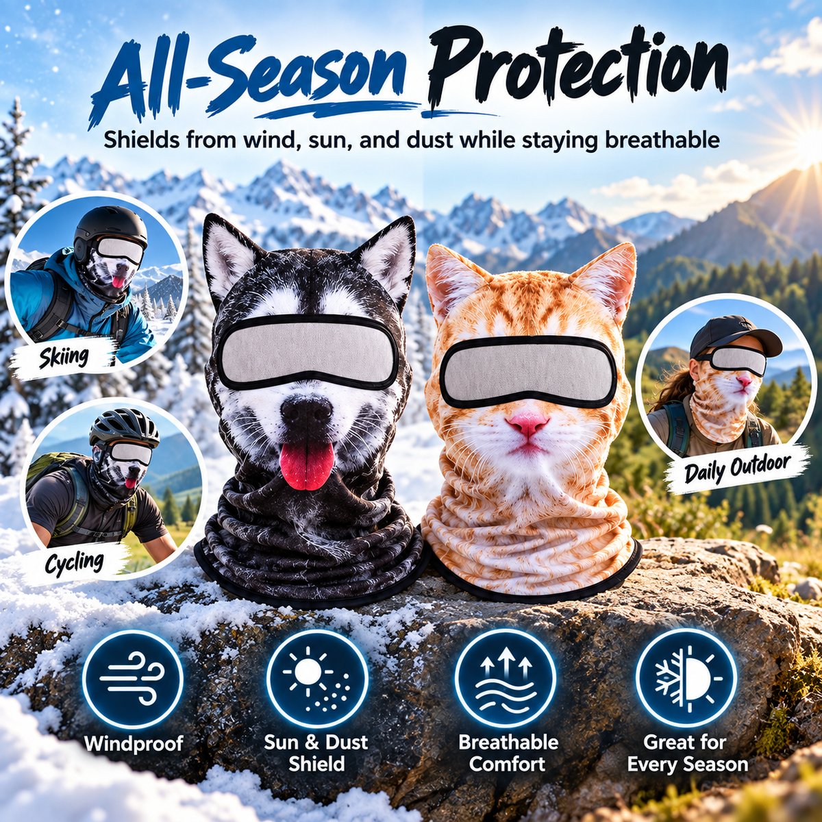 ✨3D Cat Ski Mask with Ears – Funny Windproof Balaclava for Skiing & Festivals