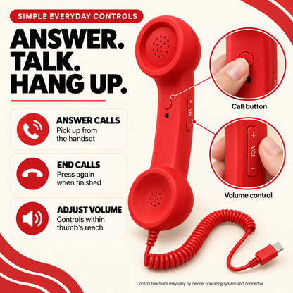 ☎️ Retro Wired Phone Handset for Smartphones – USB-C & 3.5mm 📞