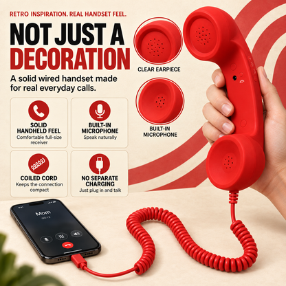 ☎️ Retro Wired Phone Handset for Smartphones – USB-C & 3.5mm 📞