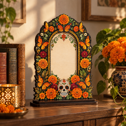 💀🦋Día de los Muertos Wooden Memorial Altar–– Floral Wooden Altar for Loved Ones