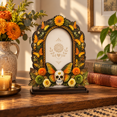 💀🦋Día de los Muertos Wooden Memorial Altar–– Floral Wooden Altar for Loved Ones