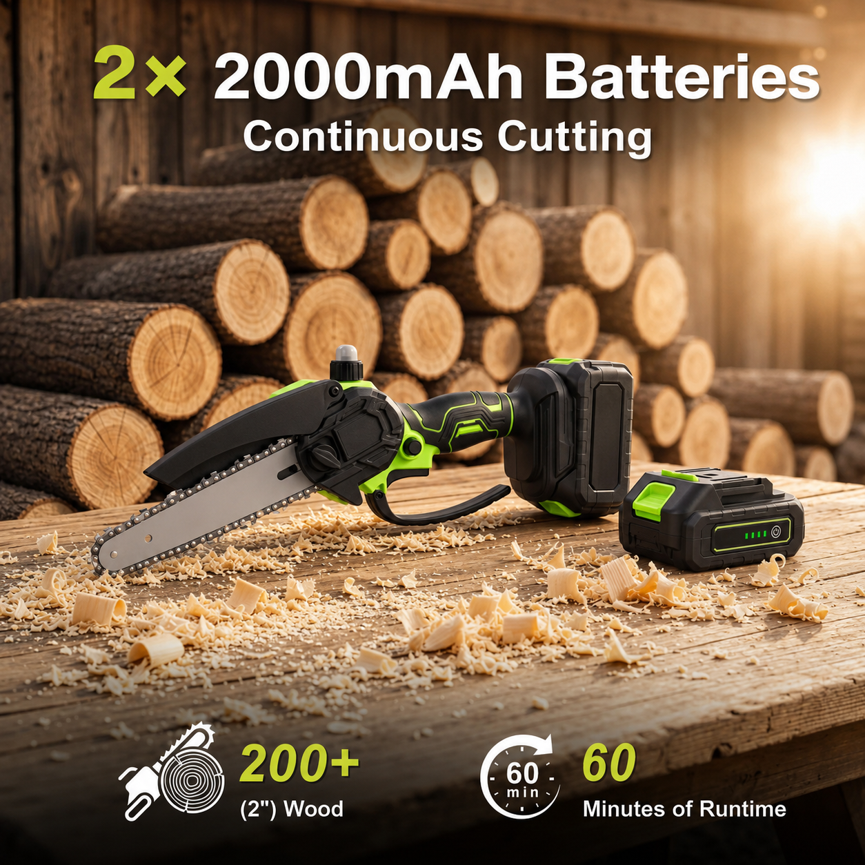 🌿 6-Inch Cordless Mini Chainsaw – Brushless 900W Pruning Saw with 2 Batteries