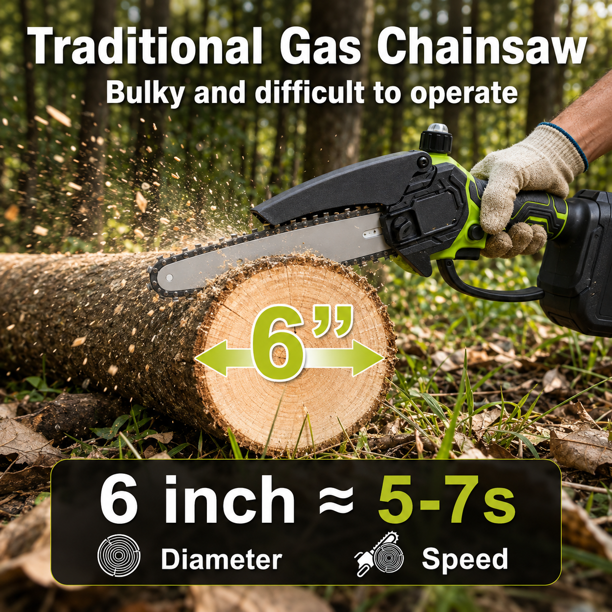 🌿 6-Inch Cordless Mini Chainsaw – Brushless 900W Pruning Saw with 2 Batteries