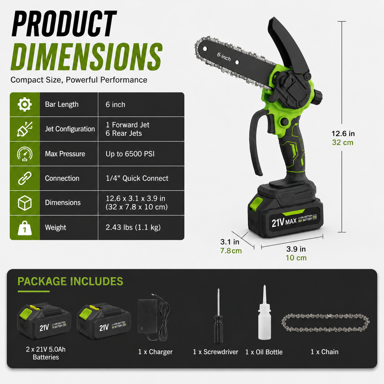 🌿 6-Inch Cordless Mini Chainsaw – Brushless 900W Pruning Saw with 2 Batteries