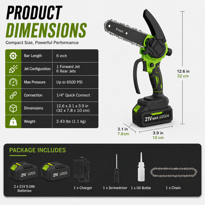 🌿 6-Inch Cordless Mini Chainsaw – Brushless 900W Pruning Saw with 2 Batteries