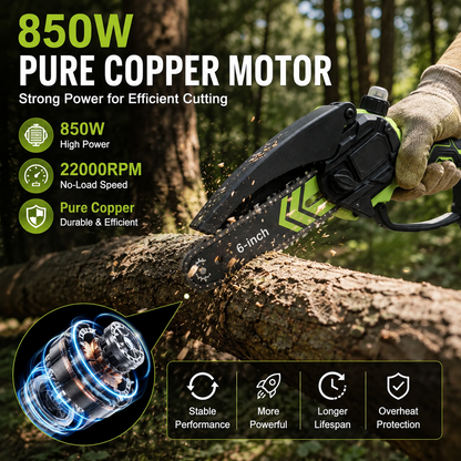 🌿 6-Inch Cordless Mini Chainsaw – Brushless 900W Pruning Saw with 2 Batteries