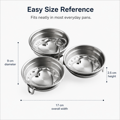 🍳 3-Cup Stainless Steel Egg Poacher – Stovetop Egg Steamer Insert 🥚