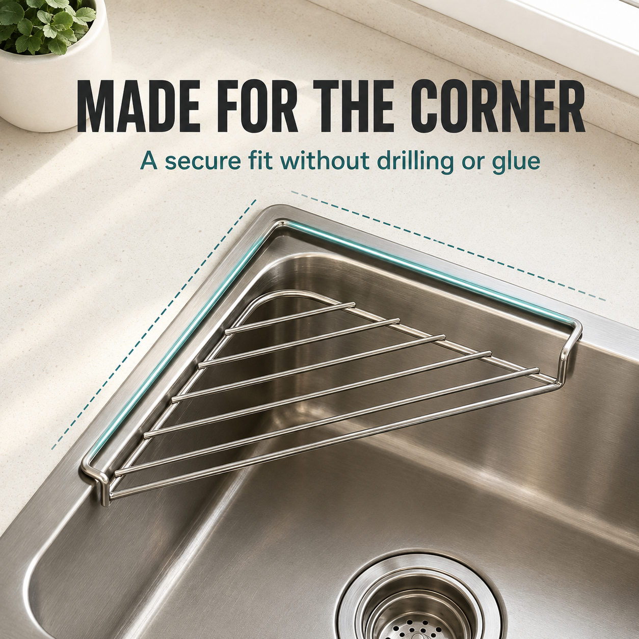 🔥 Limited-Time Deal🧽 Stainless Steel Corner Sink Shelf – Triangular Drainage Rack for Sponge, Cloth & Brush Storage