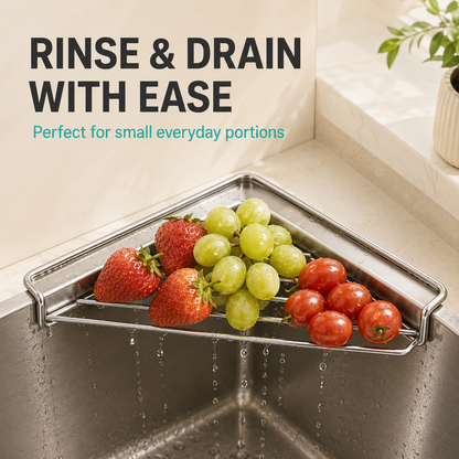 🔥 Limited-Time Deal🧽 Stainless Steel Corner Sink Shelf – Triangular Drainage Rack for Sponge, Cloth & Brush Storage