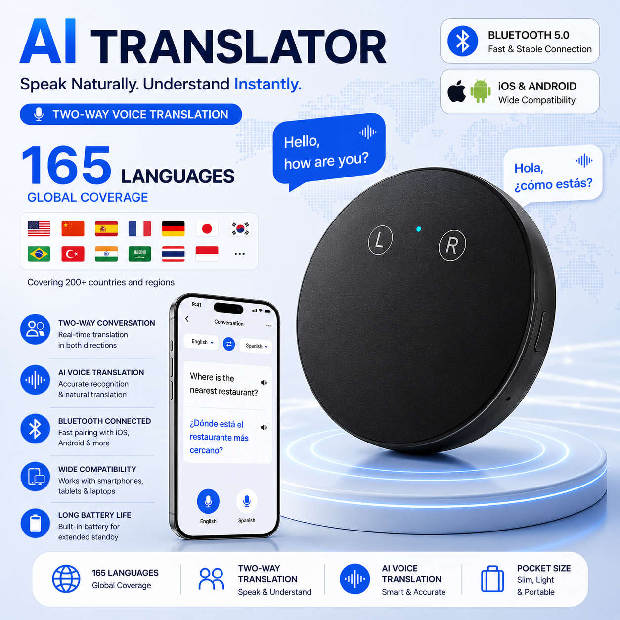 ✨AI Pocket Translator – Real-Time Two-Way Voice Translation in 165+ Languages