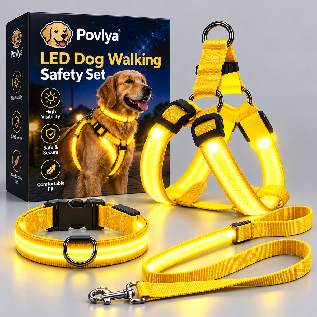 🐾 LED Light-Up Dog Harness & Leash Set 🌙 Keep Your Pup Visible After Dark!