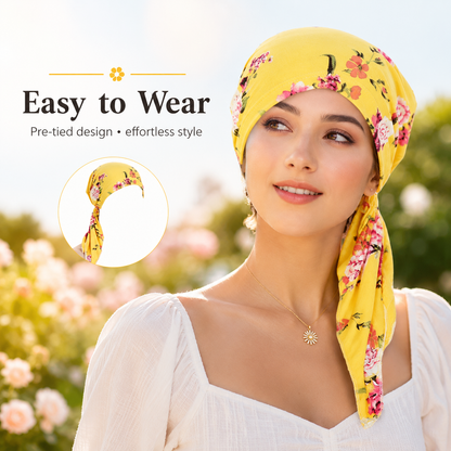 ✨ Women's Floral Print Pre-Tied Head Scarf Turban – Soft, Elastic, Versatile 🌸