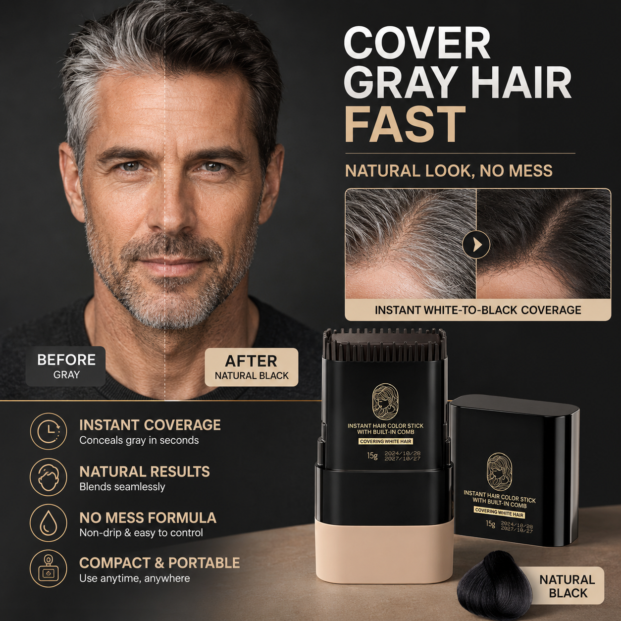 ⏰47% OFF!!✨Instant Hair Colour Stick with Built-In Comb🔥