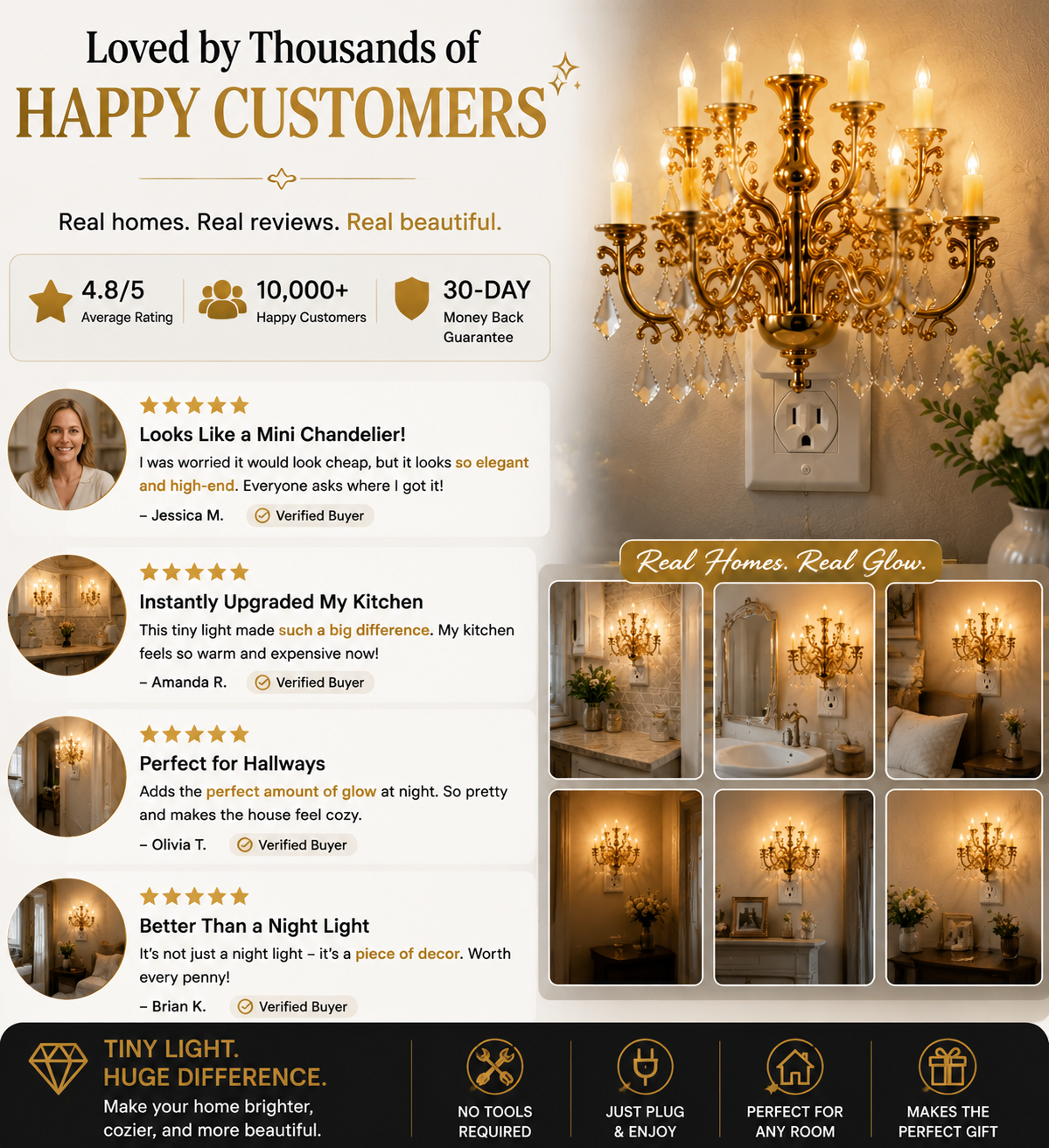🔥50% off on the last day| 💎 Crystal Chandelier Plug-In Night Light – Instant Luxury Home Decor Outlet Lamp for Kitchen & Bedroom