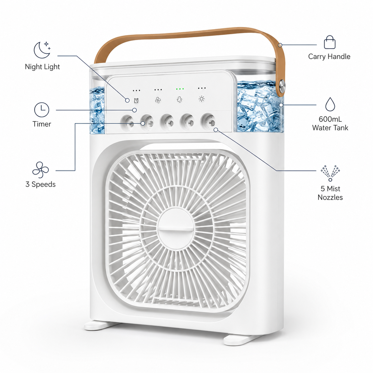 🏆50K+ Sold⚡Four In One Portable Desktop Cooling Fan With Ice Mist