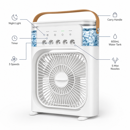 🏆50K+ Sold⚡Four In One Portable Desktop Cooling Fan With Ice Mist