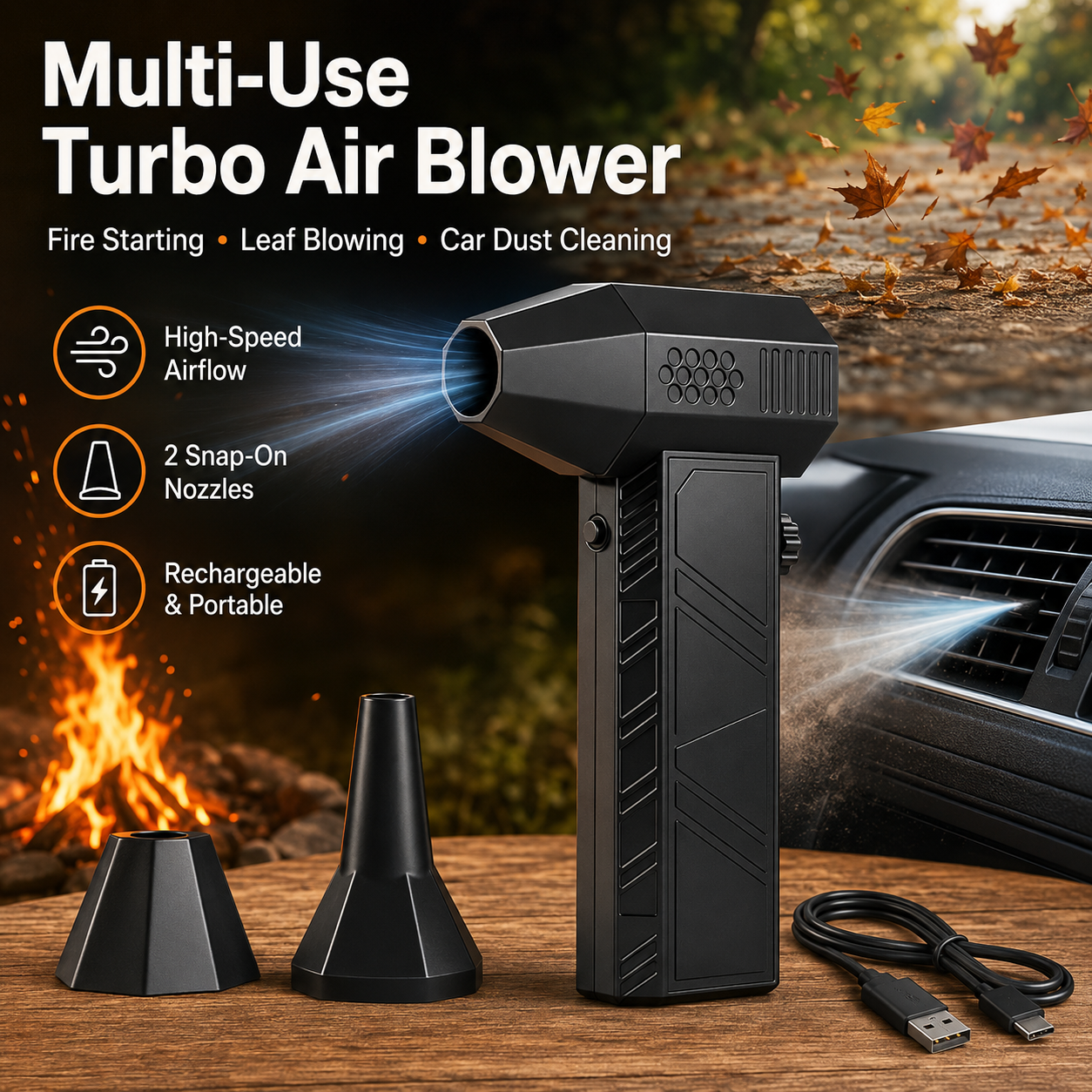 🚀130,000 RPM🔥 Ultimate Fire Starting Turbo Fan 🏕️ Fire • 🍂 Blow • 🚗 Clean