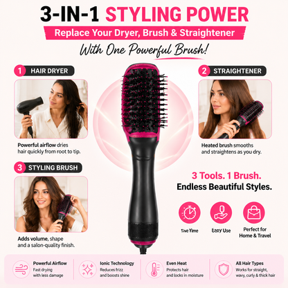 💇‍♀️ 3-in-1 Hair Dryer Brush | One-Step Blowout Styling Tool