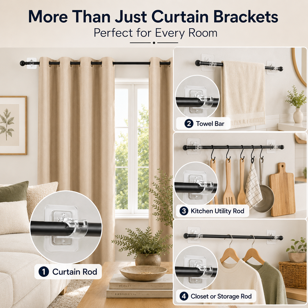 🔥50% OFF TODAY🏠 20-Pack No-Drill Curtain Rod Brackets