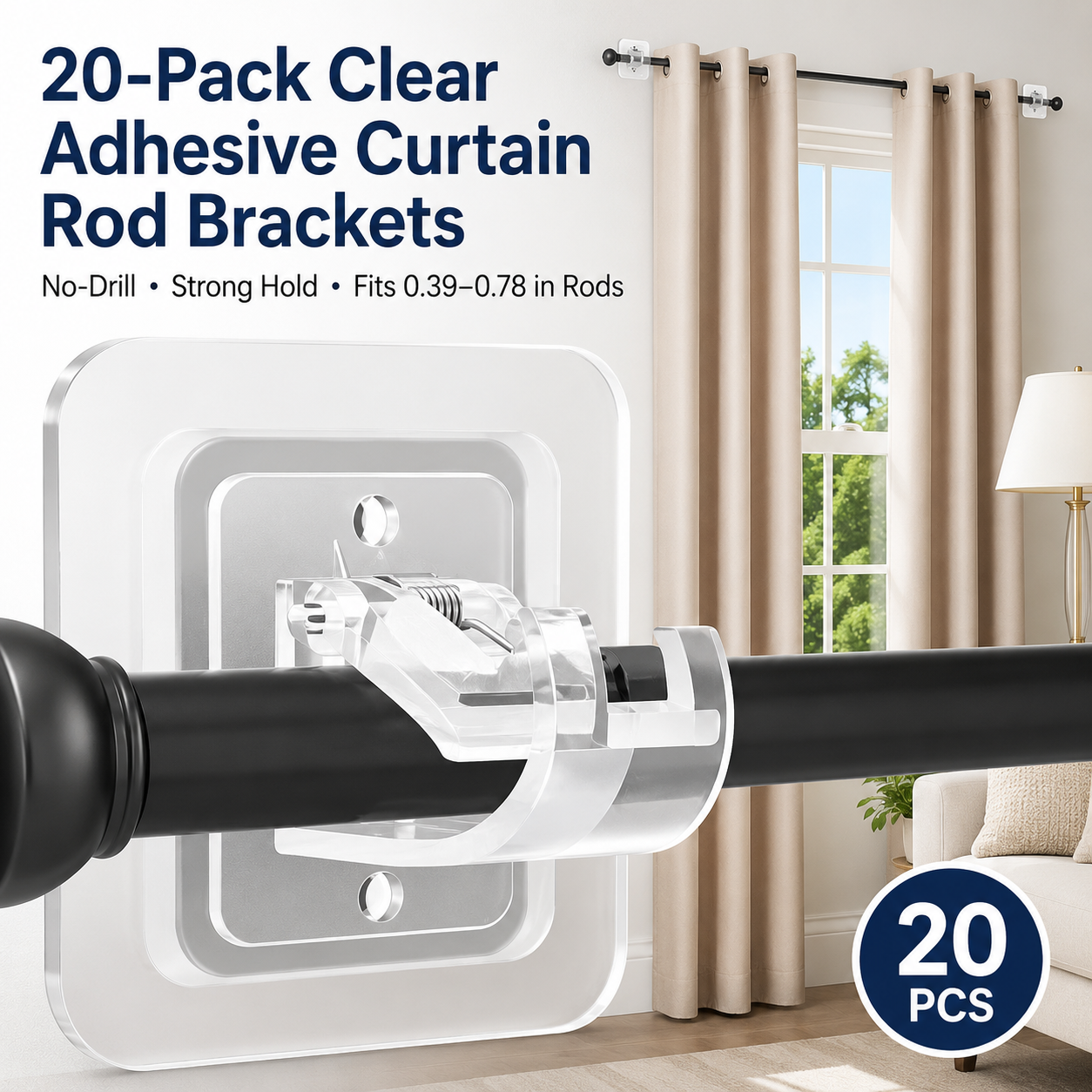 🔥50% OFF TODAY🏠 20-Pack No-Drill Curtain Rod Brackets