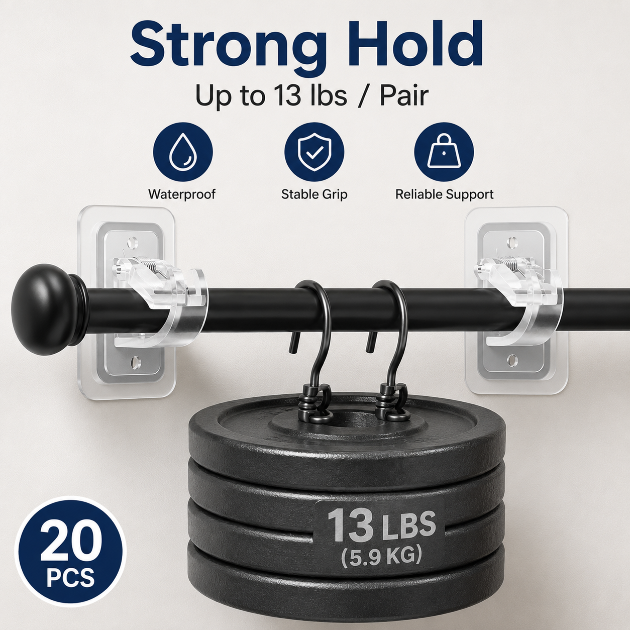 🔥50% OFF TODAY🏠 20-Pack No-Drill Curtain Rod Brackets